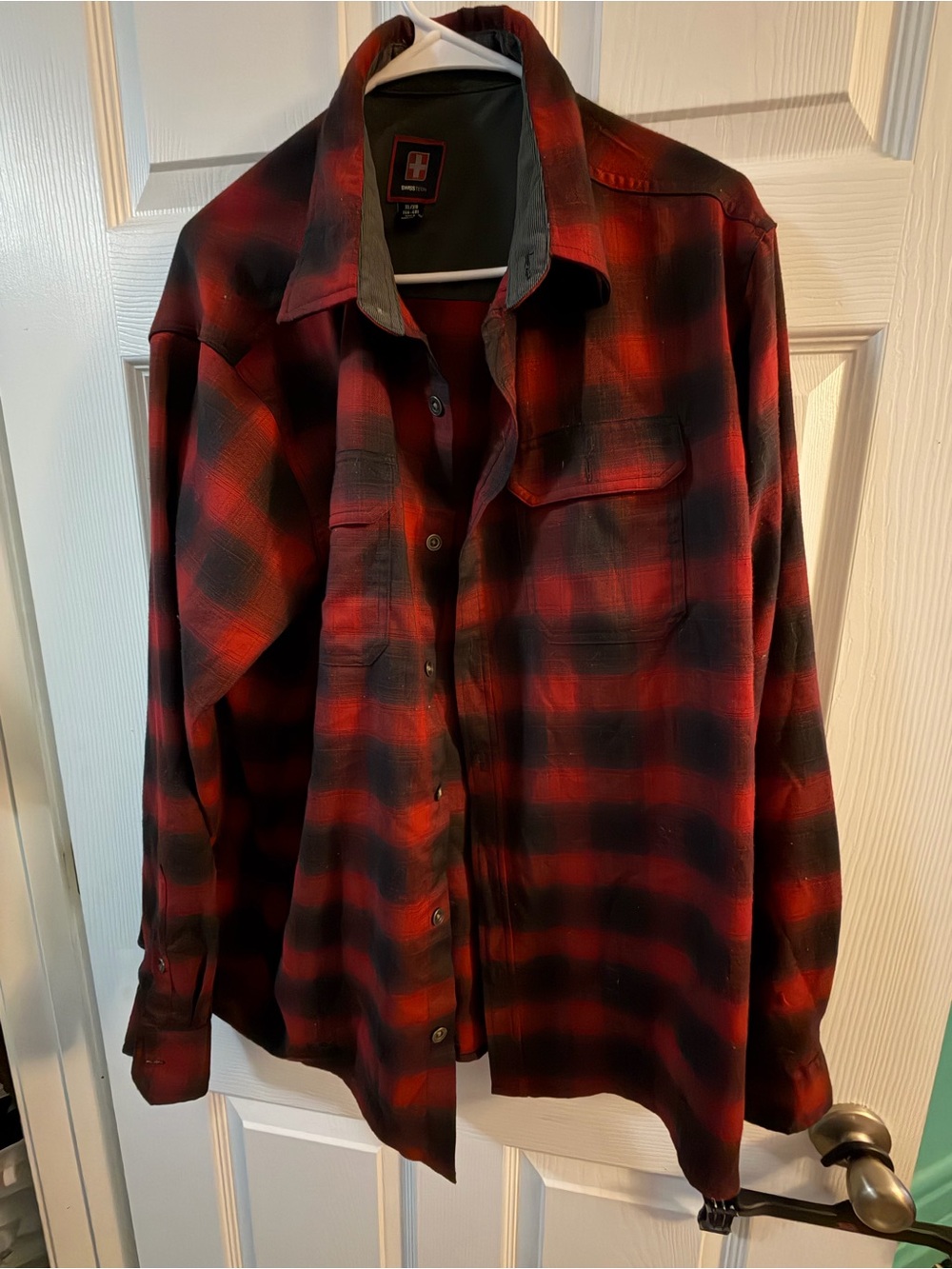 Swiss Tech Red and Black Plaid Button-Front Shirt